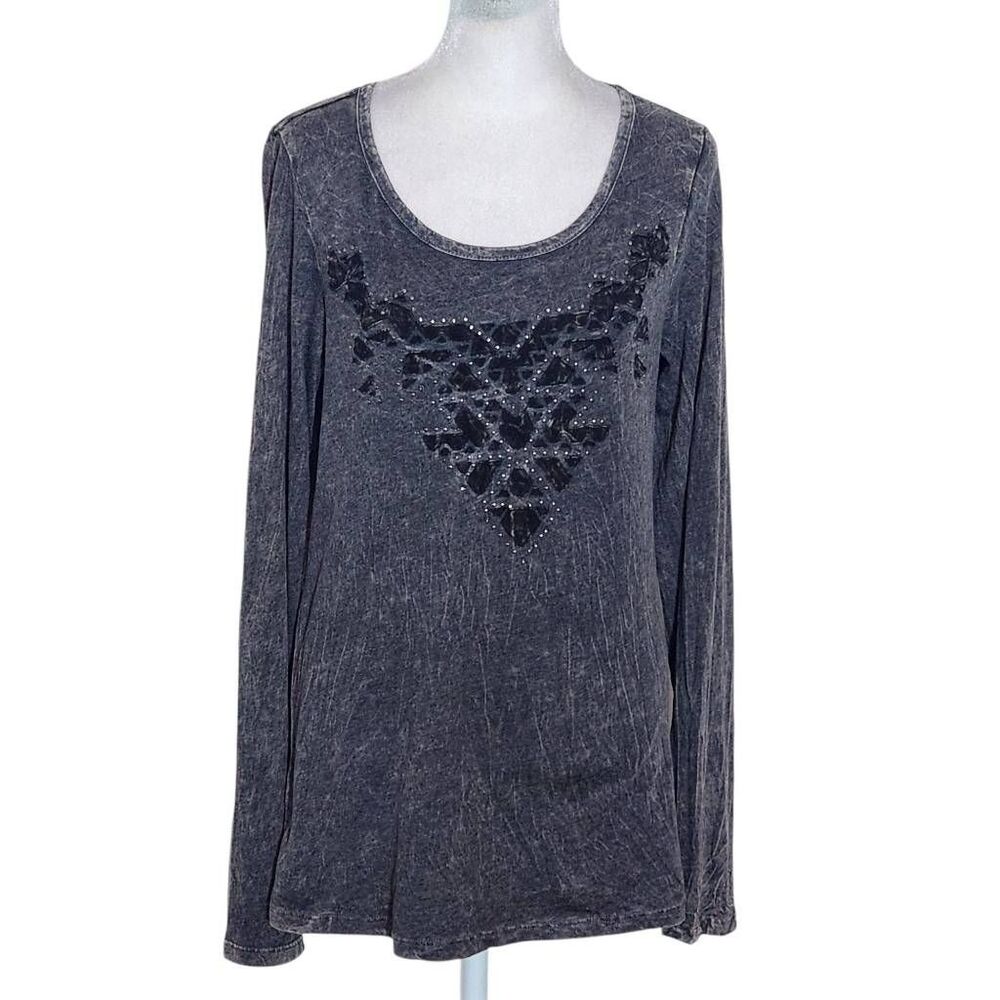 Daytrip Black Mineral Washed Tee with Metal Stud Detail Size Large